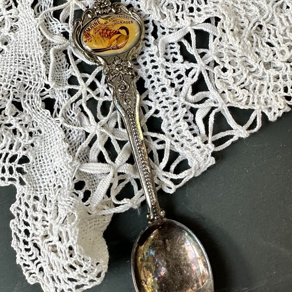 Vintage Maine Chickadee Souvenir Spoon Celest Austria State Bird Collectible